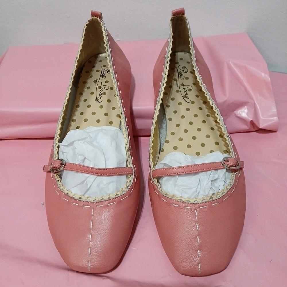 Poetic License London Women's Size 11 Pink Leather Ivory Lace Mary Jane Flats